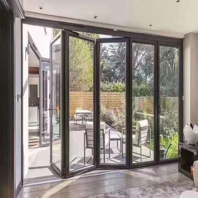 prix se pliant en aluminium de système de porte en verre de glissement de verre trempé