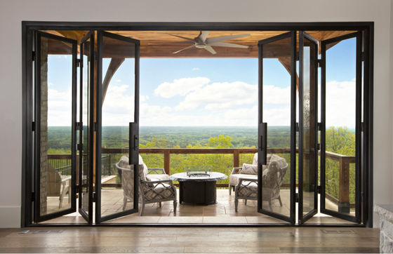 Bronze Double Glazed Bifolding Doors , Tempered Glass Aluminum Screen Door