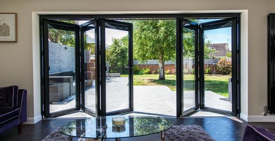 Balcony Ultra Slim Aluminium Bifold Doors Insulating Glass With Light Rail