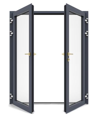 Double Tinted Glass Aluminum Swing Doors Flucarbon With Fiberglass Flyscreen